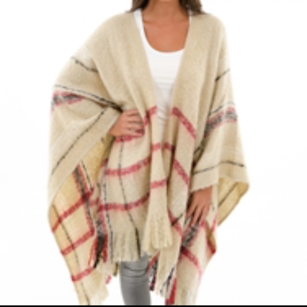Plaid fringe  blanketPoncho